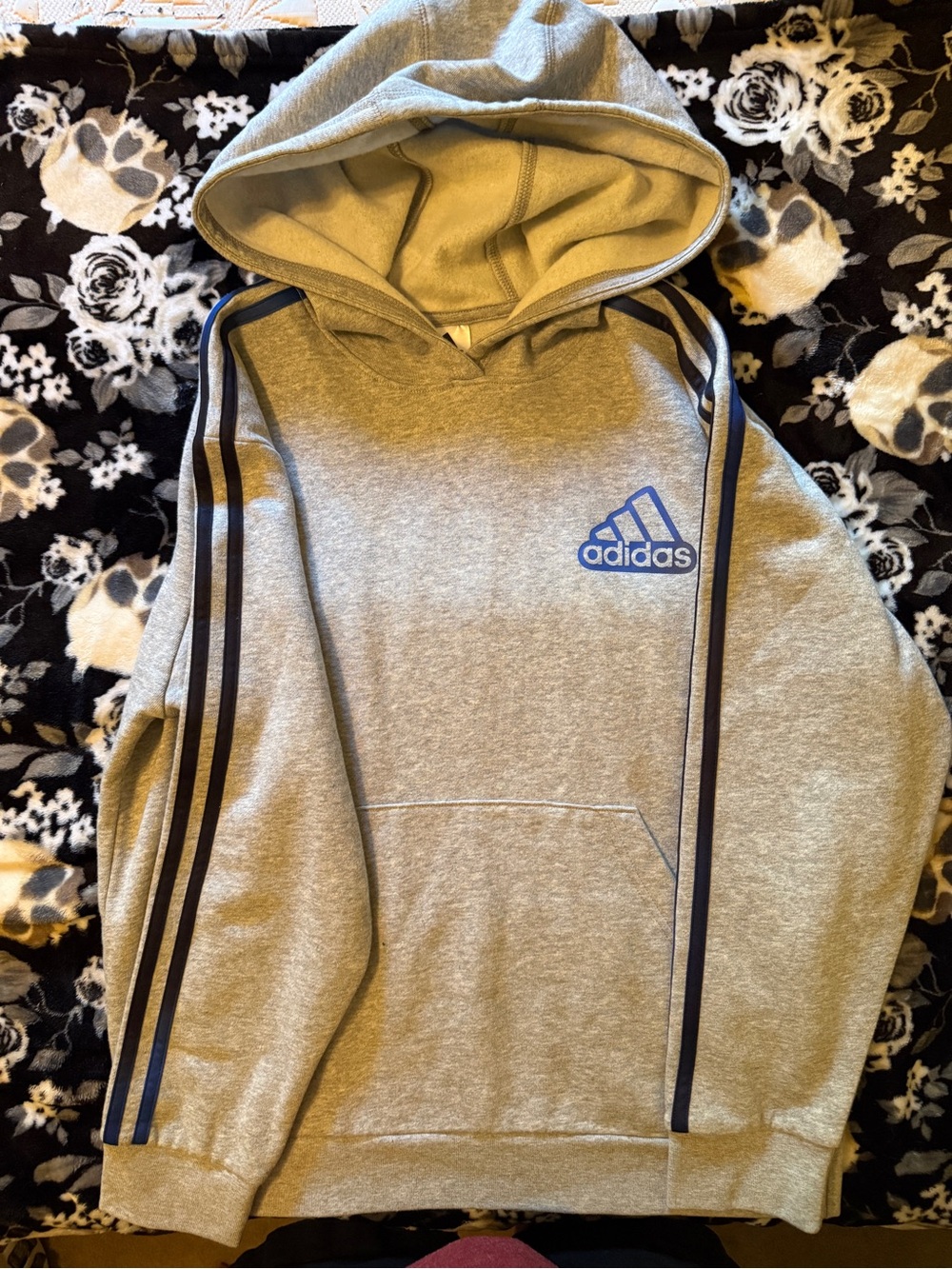 adidas Boy's Grey Hoodie Sweatshirt with Blue Logo